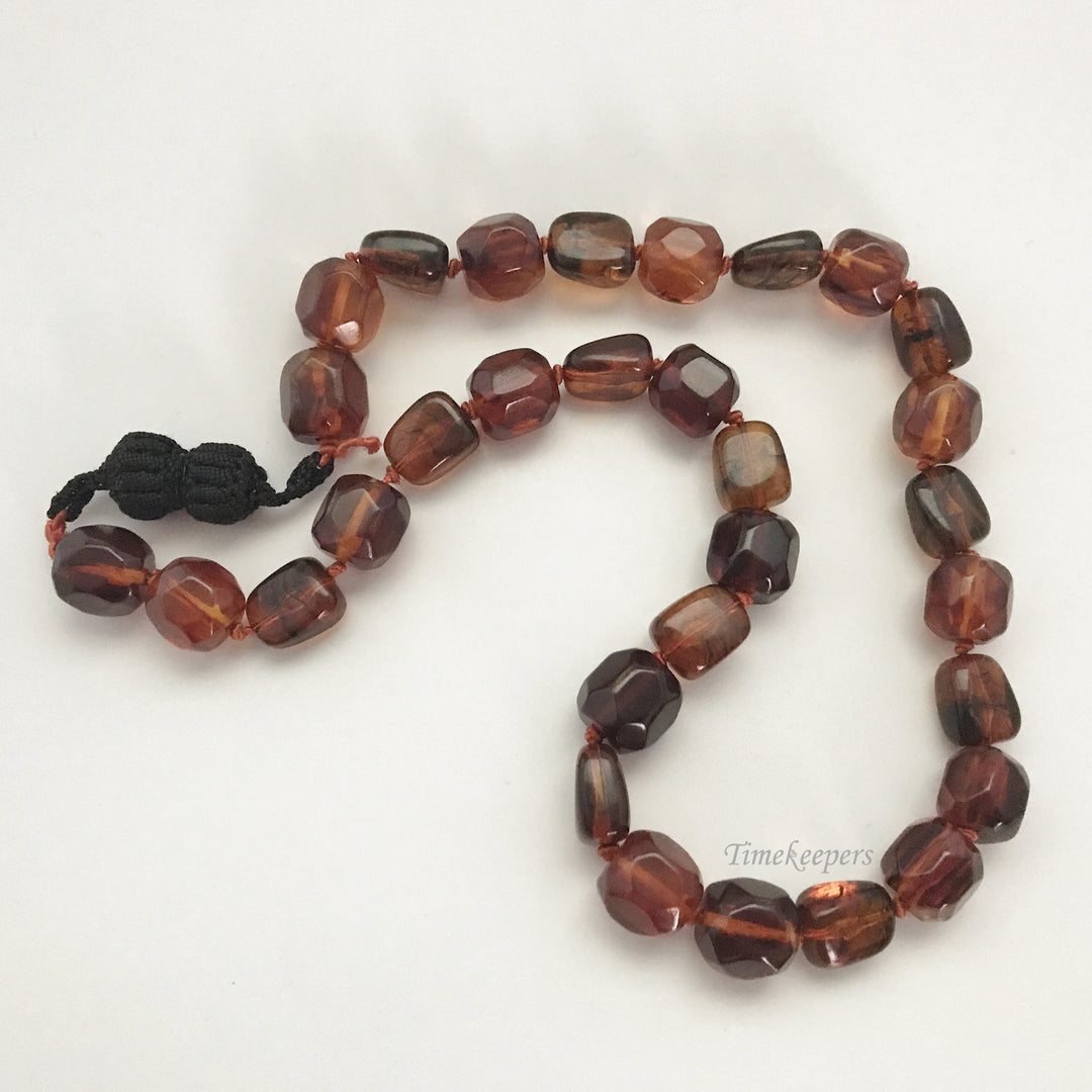 e359 Vintage Dark Amber Stones Bead Necklace 27" long
