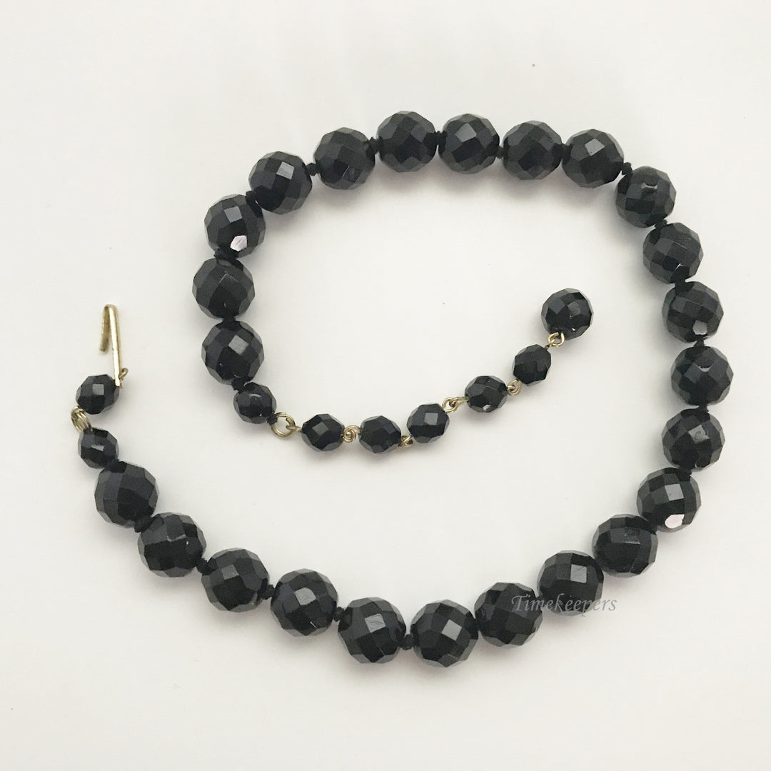 e362 Vintage Black Round Beads Necklace 17" long