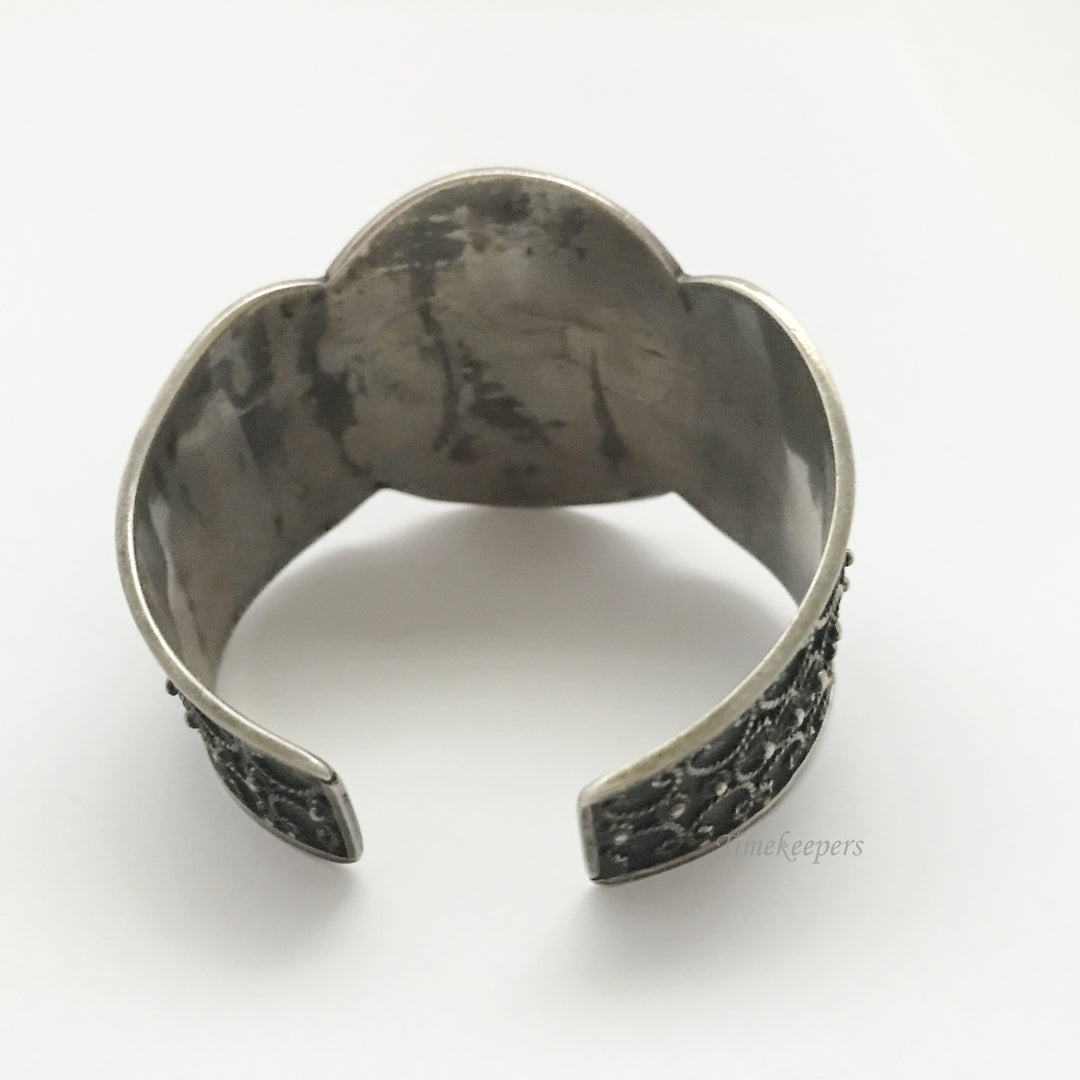 e369 Vintage Sterling Silver Genuine Stones Elegant Cuff Bracelet