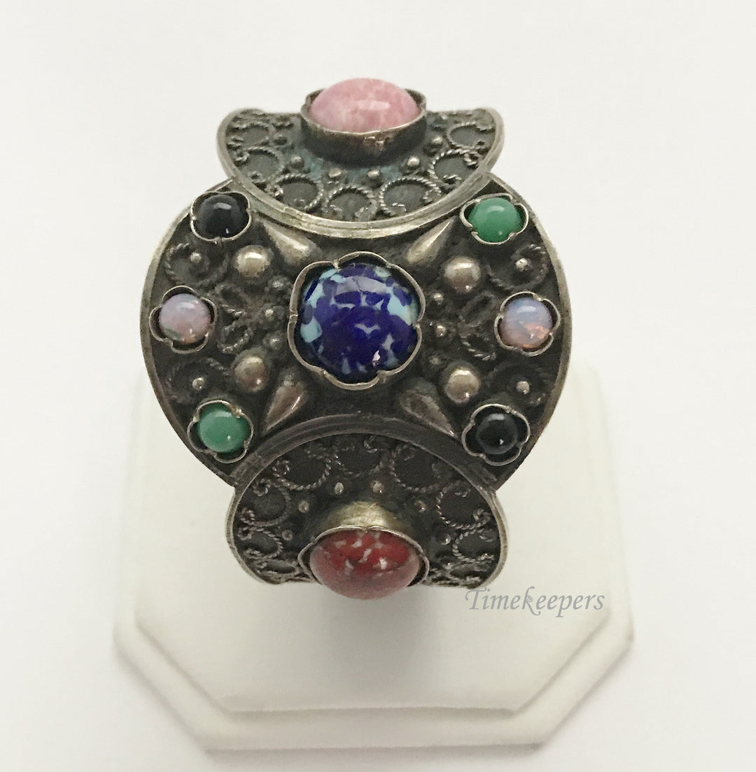 e369 Vintage Sterling Silver Genuine Stones Elegant Cuff Bracelet