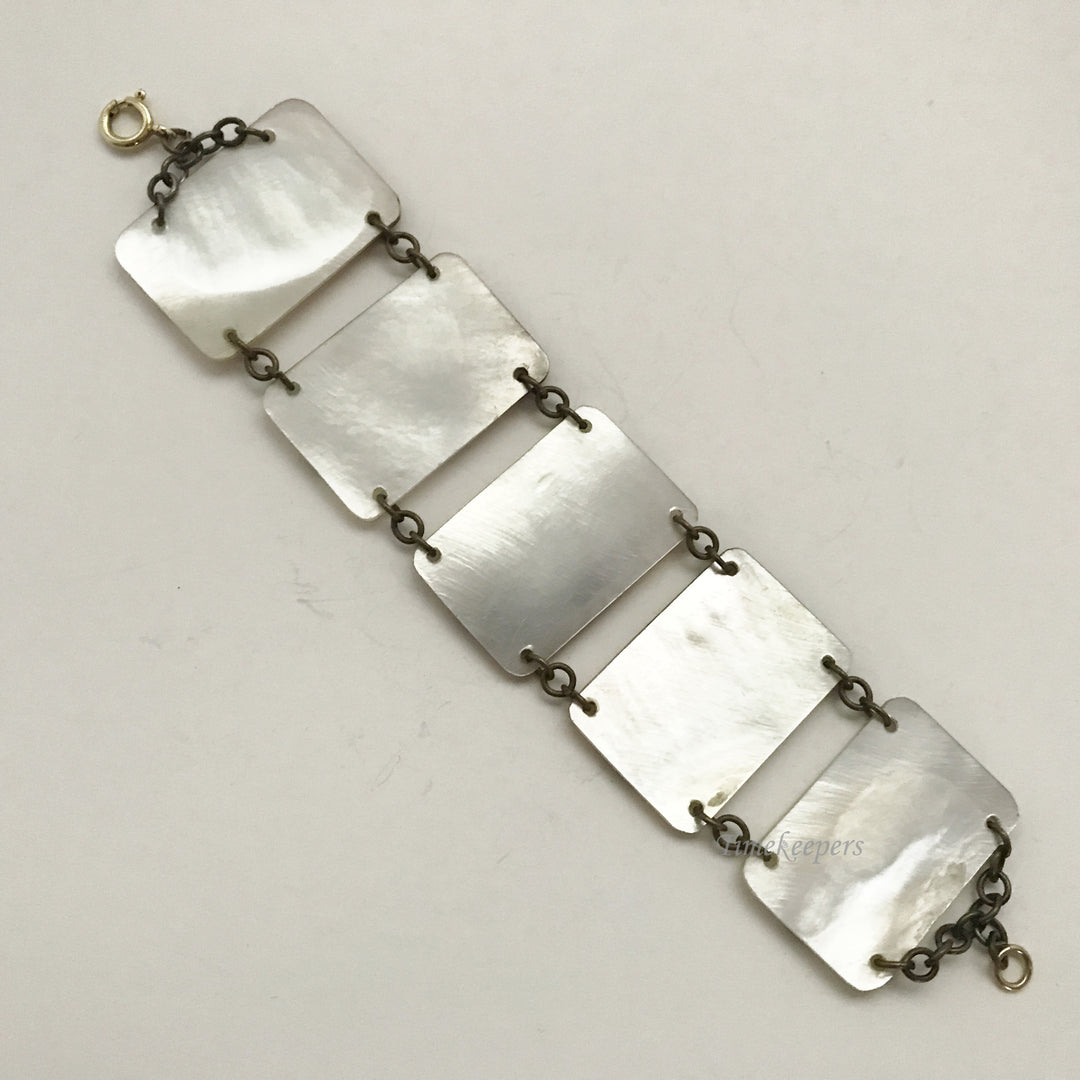 e378 Vintage Mother of Pearl Inlaid 5 Link Bracelet 6" long