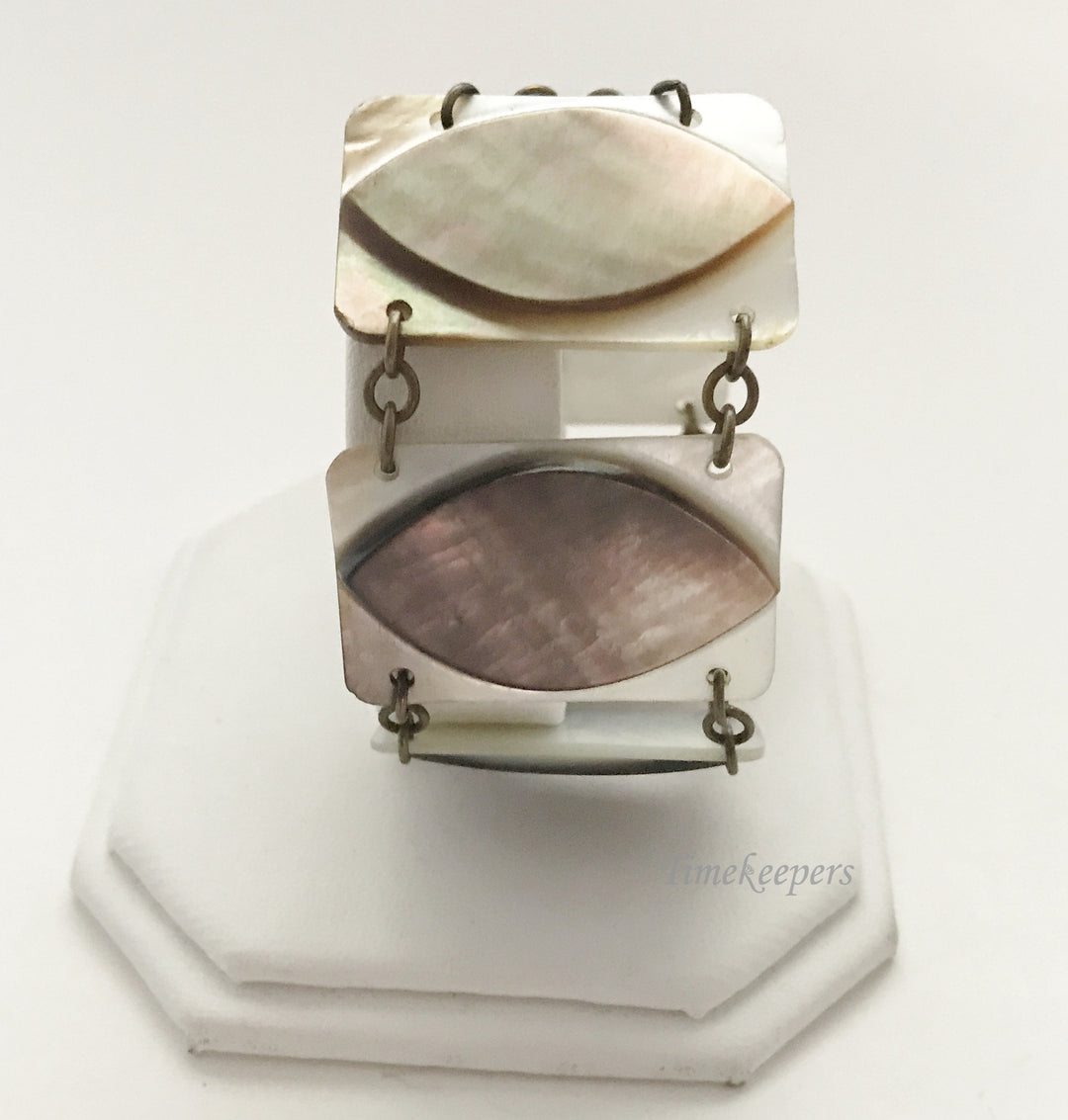 e378 Vintage Mother of Pearl Inlaid 5 Link Bracelet 6" long