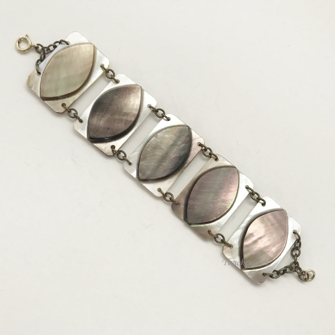 e378 Vintage Mother of Pearl Inlaid 5 Link Bracelet 6" long