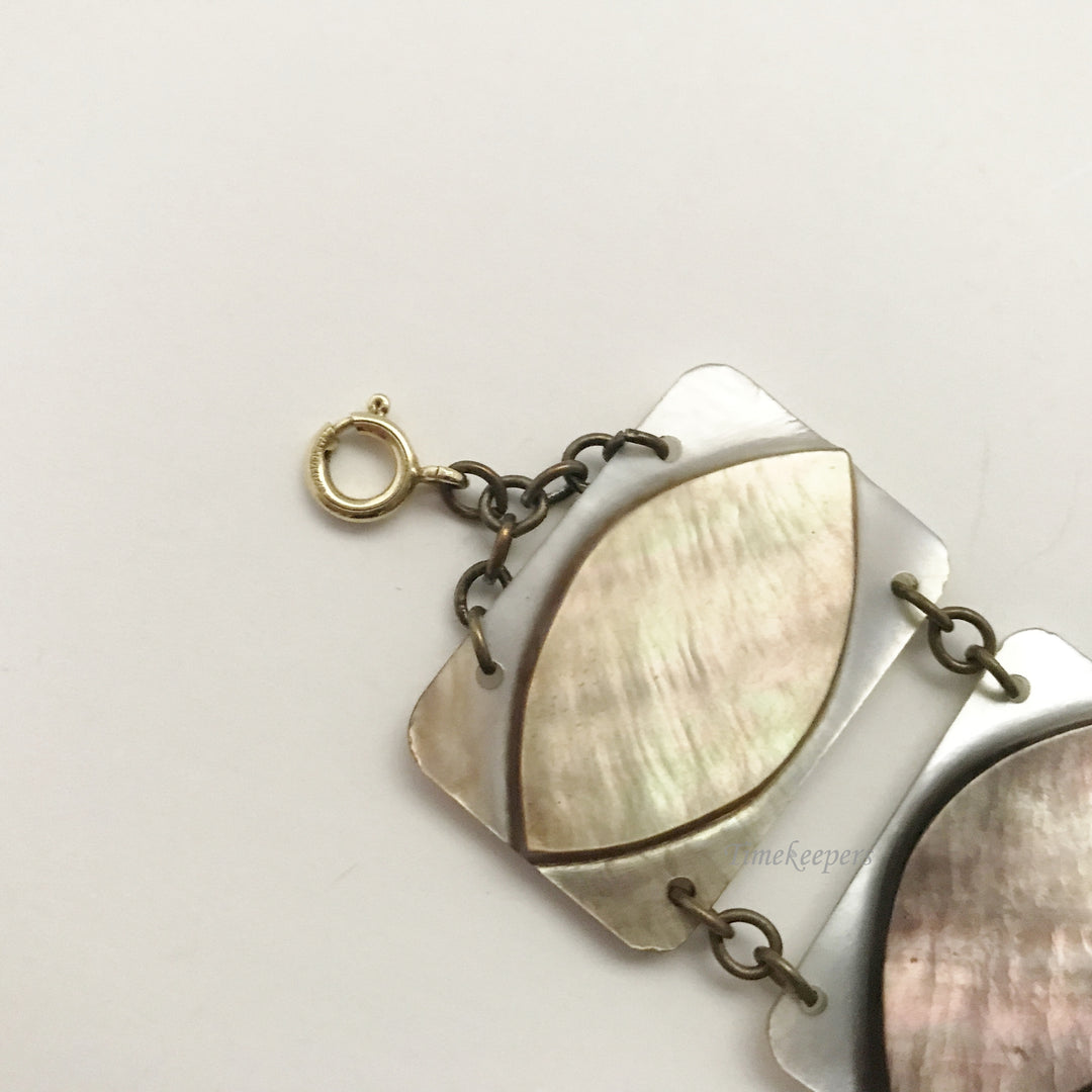 e378 Vintage Mother of Pearl Inlaid 5 Link Bracelet 6" long