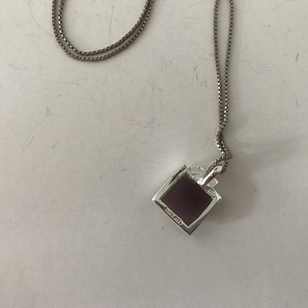 e488 Vintage Elegant Sterling Silver Earrings Chain Pendant Necklace 3pc Set