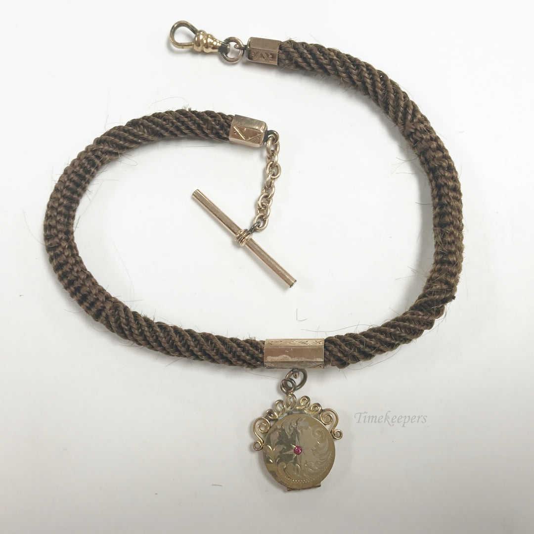 e496 Victorian Era Woven Hair Vest Pocket Watch Chain Gold Filled Findings Frame