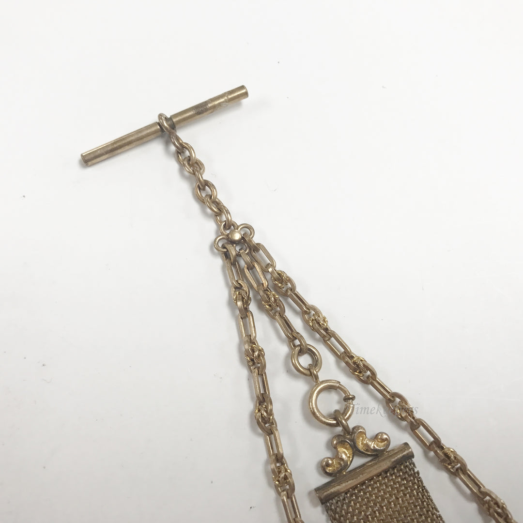 e499 Antique Gold Filled Mesh Fob Vest Pocket Watch Chain