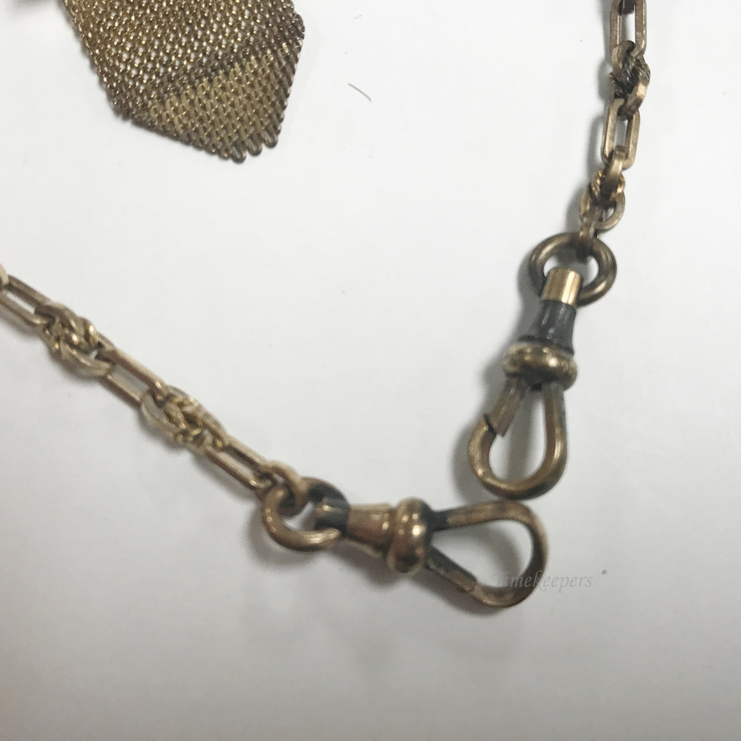 e499 Antique Gold Filled Mesh Fob Vest Pocket Watch Chain
