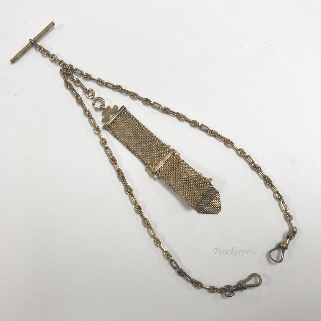 e499 Antique Gold Filled Mesh Fob Vest Pocket Watch Chain