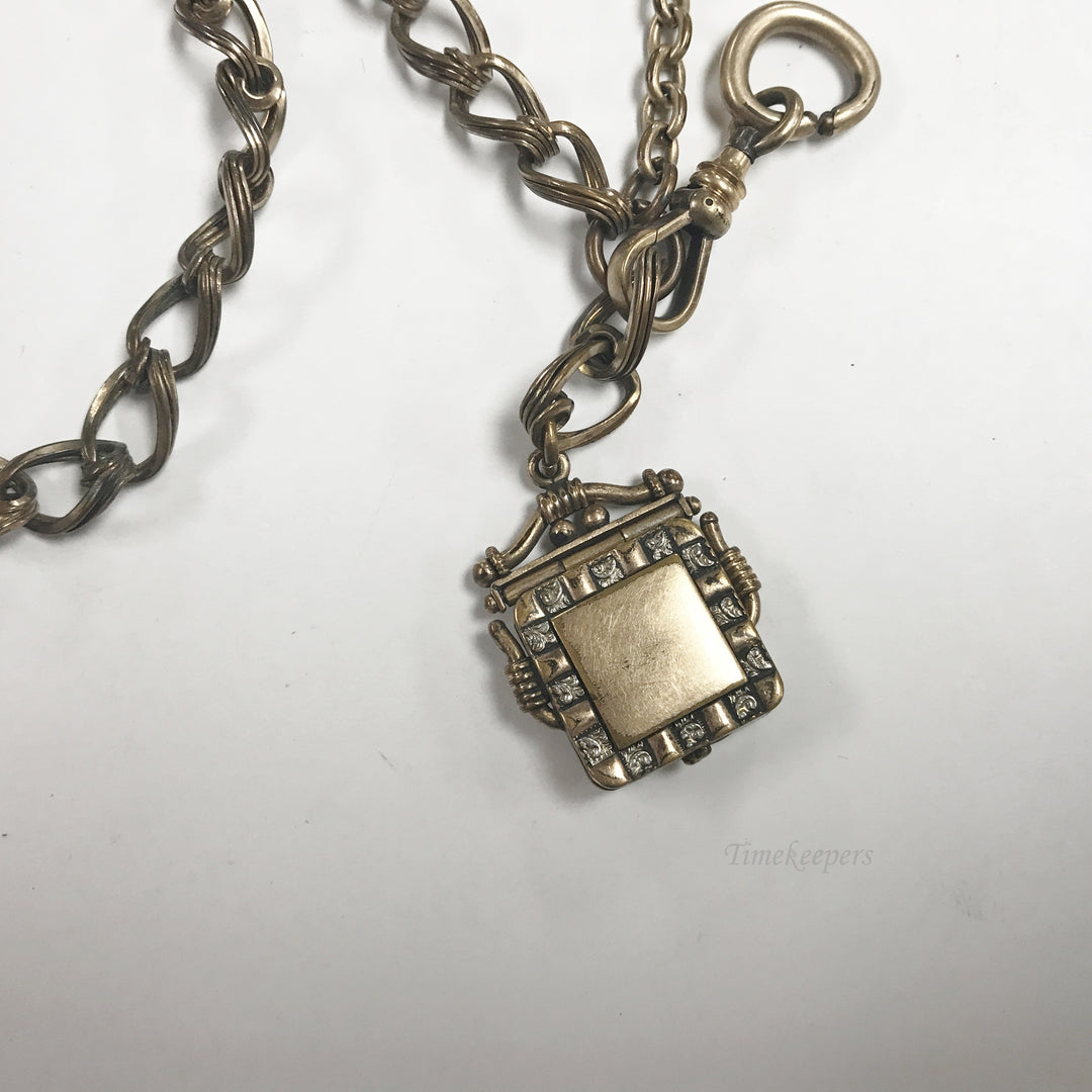 e501 Antique Gold Filled Picture Frame Locket Pendant Vest Pocket Watch Chain