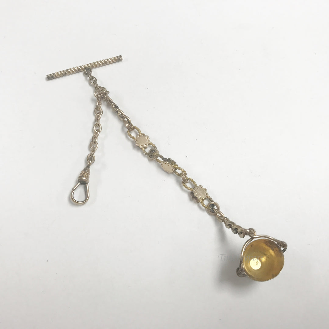 e538 Antique Gold Filled Vest Pocket Watch Floral Link Chain with Bucket Pendant