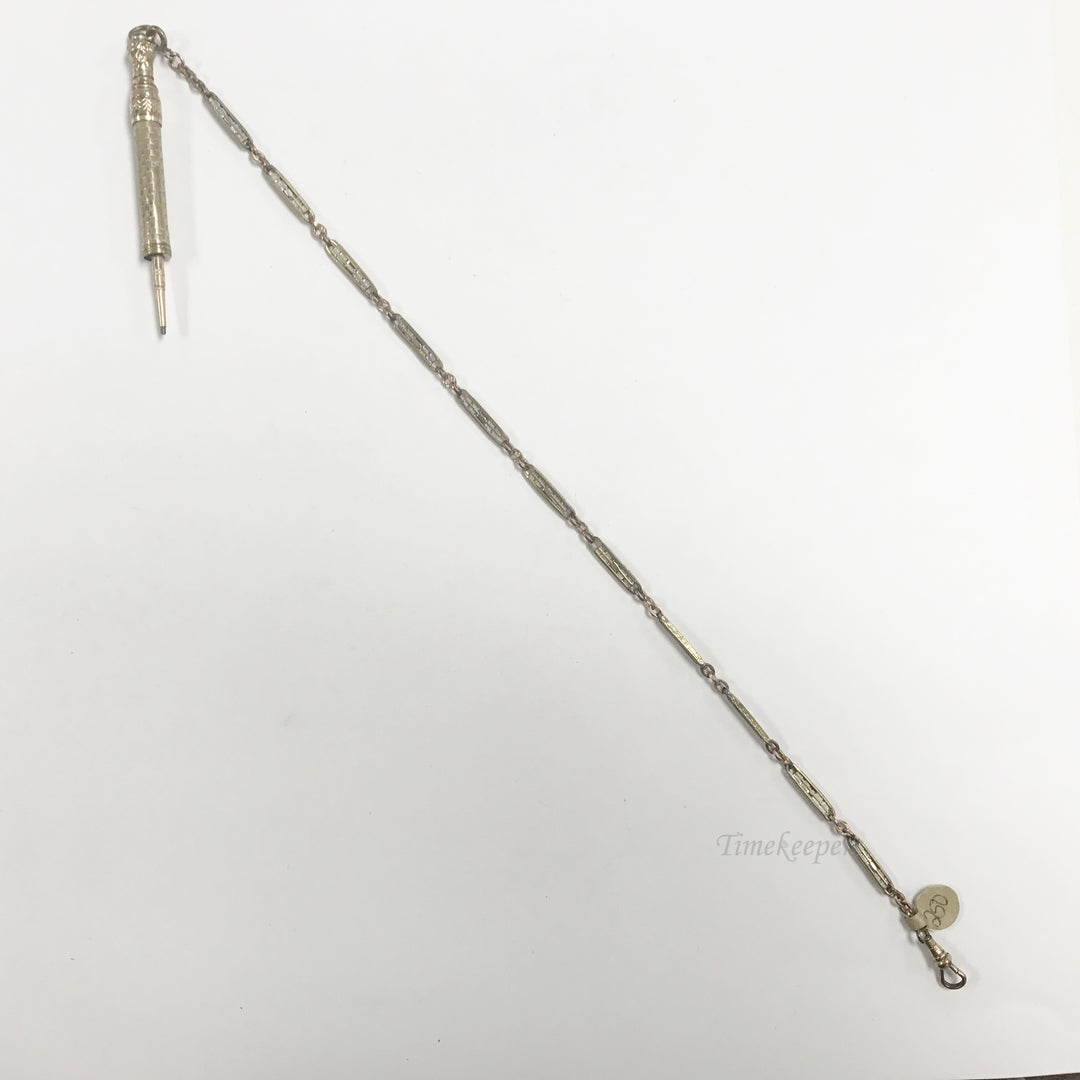 e542 Antique Gold Filled Pencil Pocket Watch Tri-Tone Link Chain & Pencil