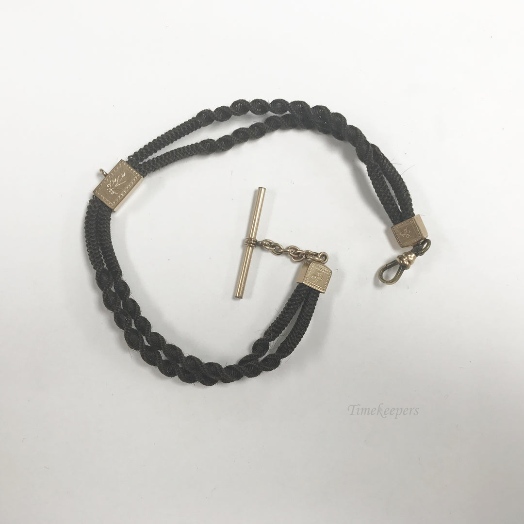 e543 Victorian Era Woven Hair Vest Pocket Watch Chain Gold Filled Slide Findings