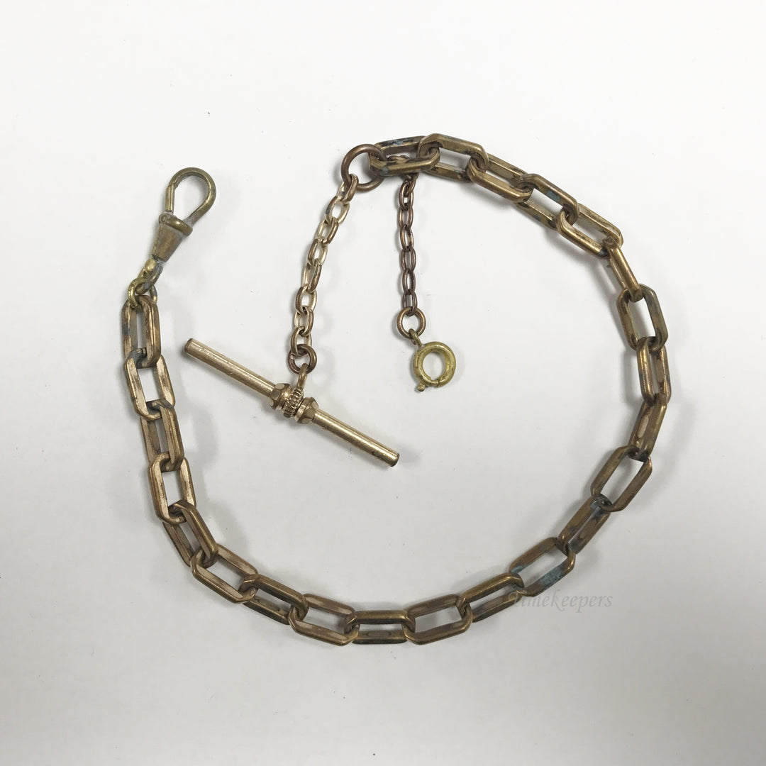 e565 Antique Gold Filled Vest Pocket Watch Link Chain Button Bar & Spring Clasp