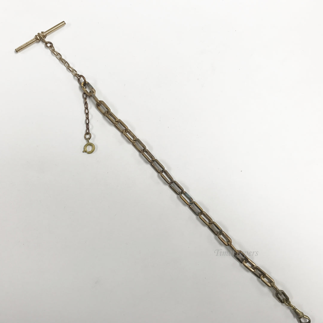 e565 Antique Gold Filled Vest Pocket Watch Link Chain Button Bar & Spring Clasp