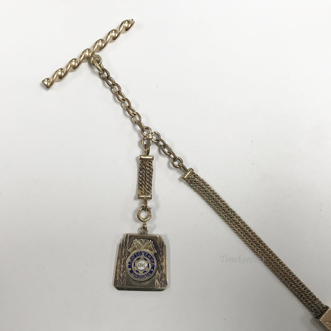 e570 Antique Gold Filled Pendant Pocket Watch Chain Necklace Medallion & Slide