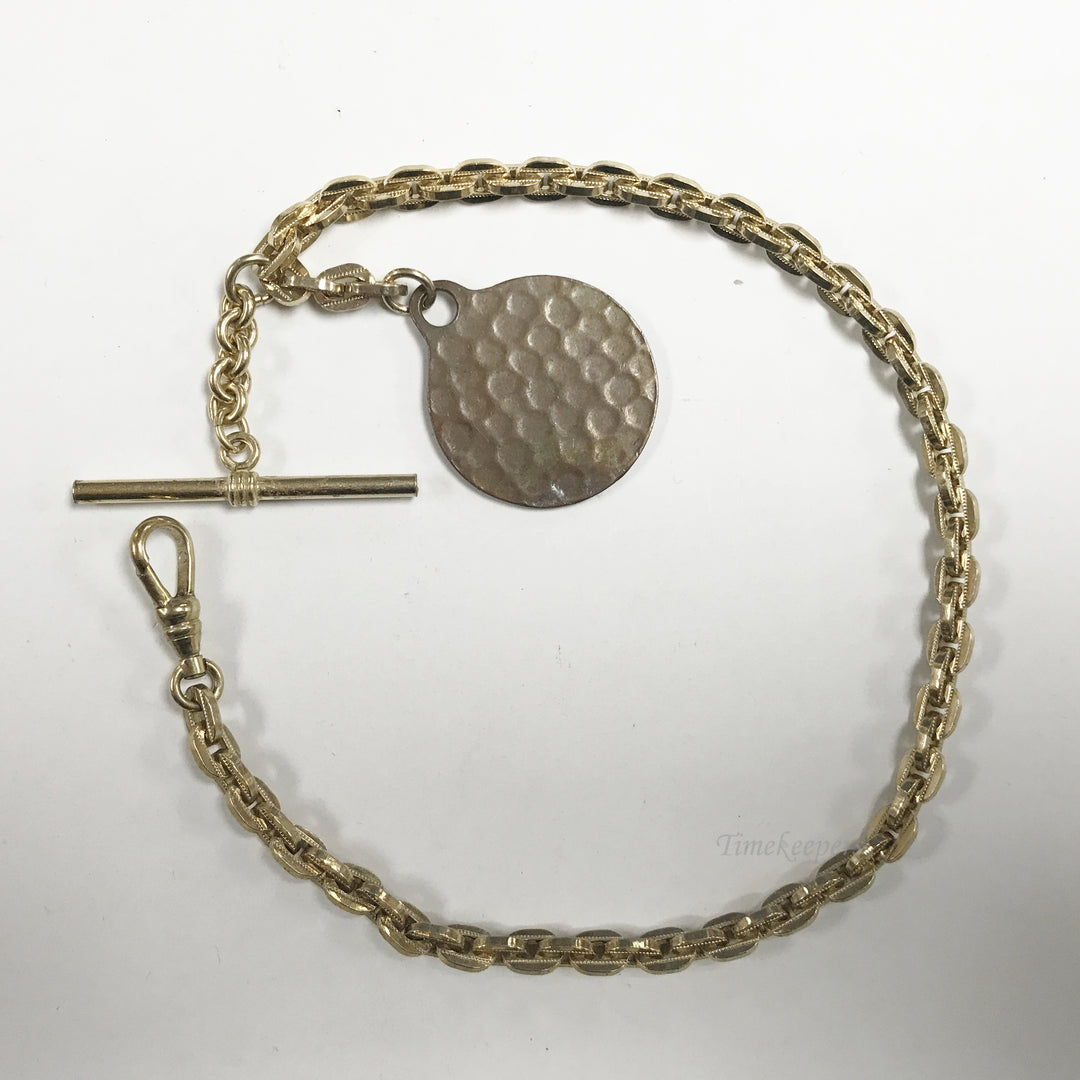 e573 Antique Gold Filled Vest Pocket Watch Link Chain Spring Clasp & Pendant