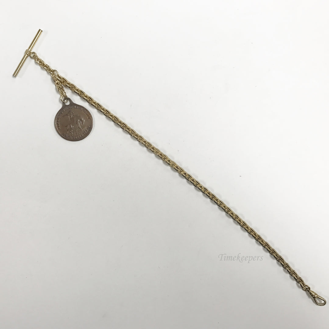 e573 Antique Gold Filled Vest Pocket Watch Link Chain Spring Clasp & Pendant