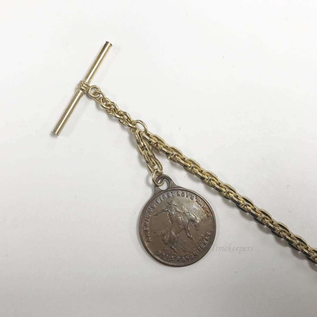 e573 Antique Gold Filled Vest Pocket Watch Link Chain Spring Clasp & Pendant