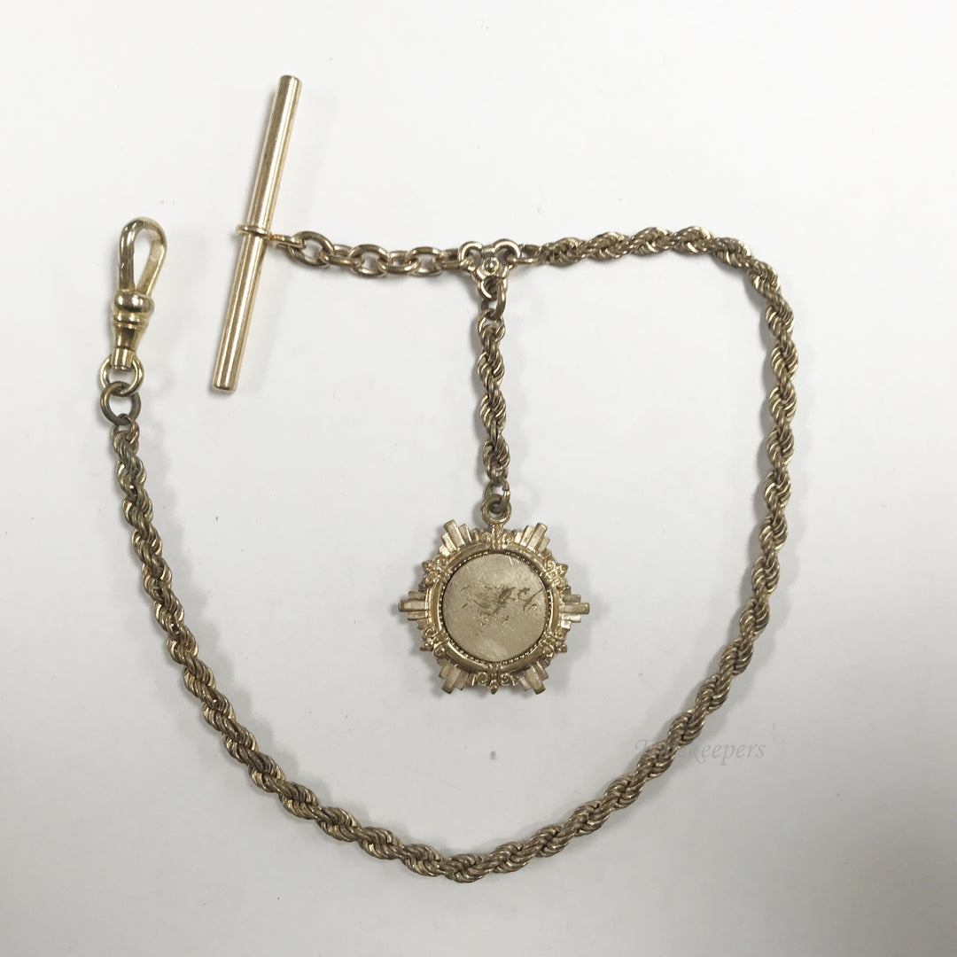e575 Antique Gold Filled Vest Pocket Watch Link Chain Spring Clasp & Pendant