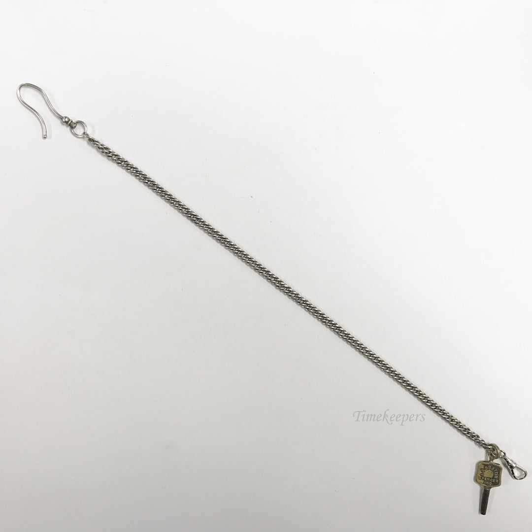 e577 Antique Sterling Silver Vest Pocket Watch Link Chain Spring Clasp Key Pendant