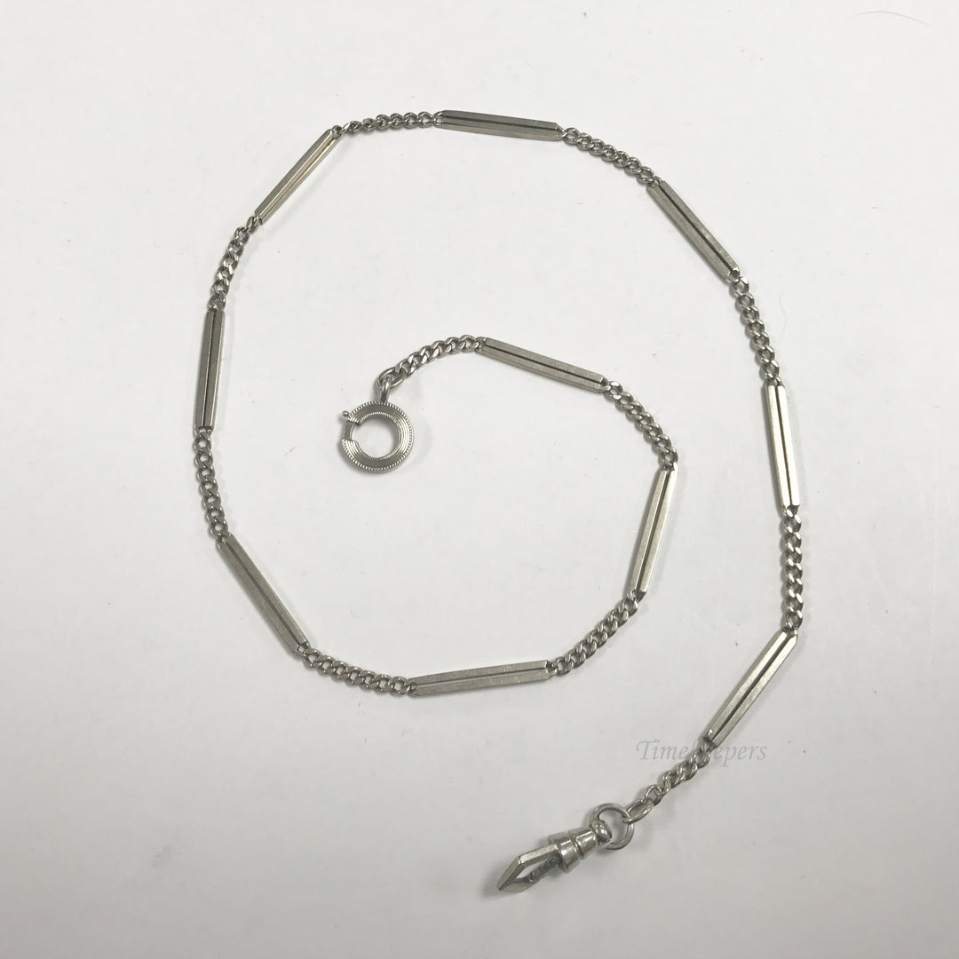 e584 Antique 14K White Gold Vest Pocket Watch Link Chain Spring Clasp