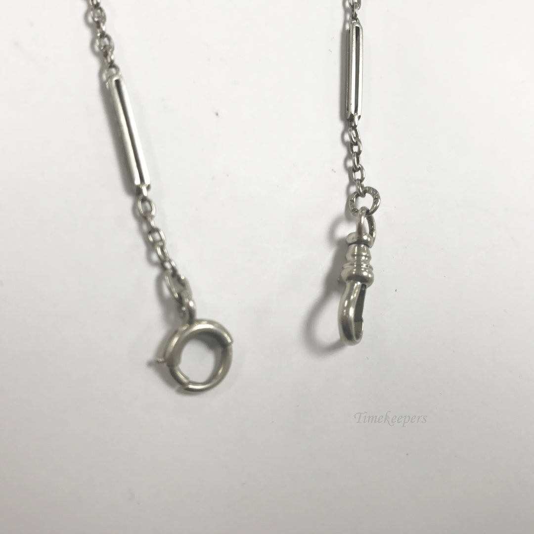 e586 Antique 14K White Gold Vest Pocket Watch Link Chain Spring Clasp