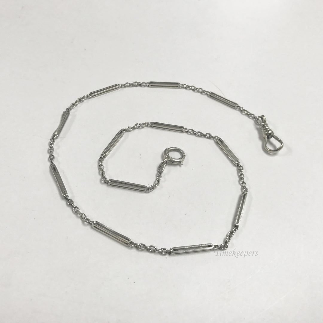 e586 Antique 14K White Gold Vest Pocket Watch Link Chain Spring Clasp