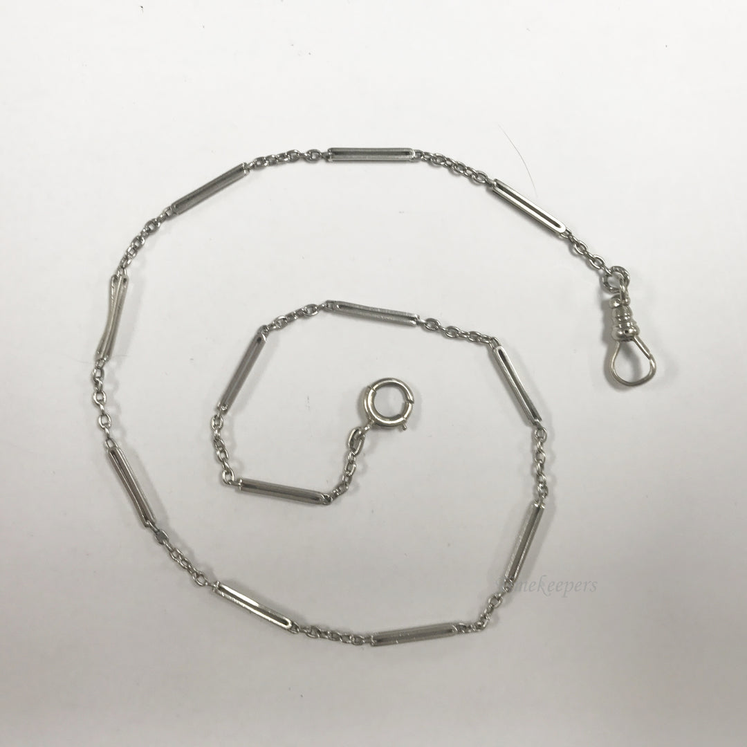 e586 Antique 14K White Gold Vest Pocket Watch Link Chain Spring Clasp