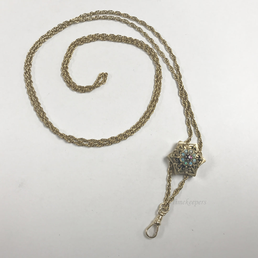 e592 Antique 14K Yellow Gold Pocket Watch Chain Necklace Spring Clasp &amp; Slide