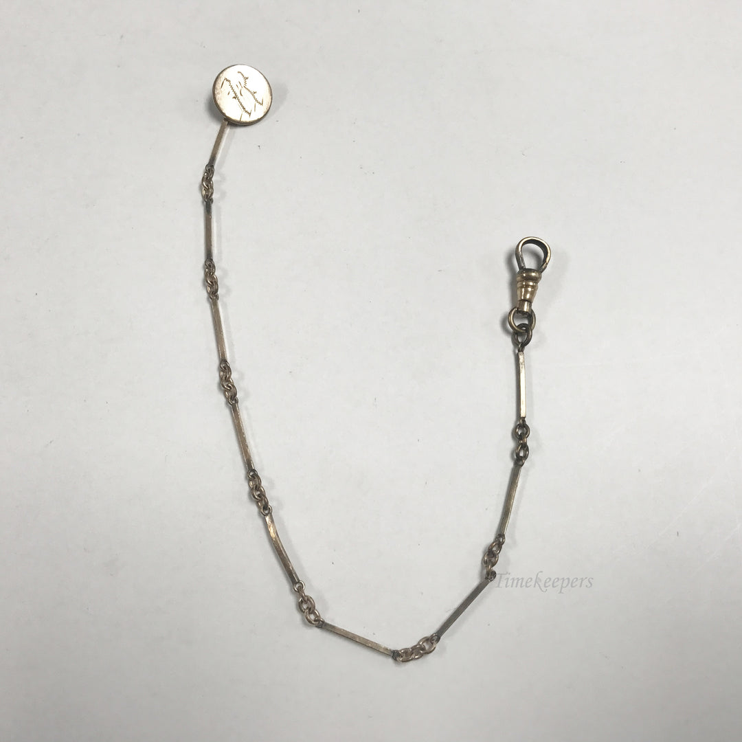 e596 Antique Gold Filled Vest Pocket Watch Chain Button & Spring Clasp