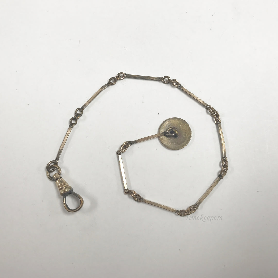 e596 Antique Gold Filled Vest Pocket Watch Chain Button & Spring Clasp