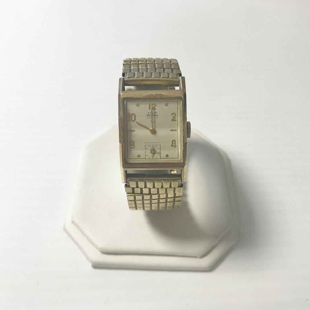 e608 Vintage Elgin De Luxe Gold Tone Hand-Winding 17J Men's Wrist Watch