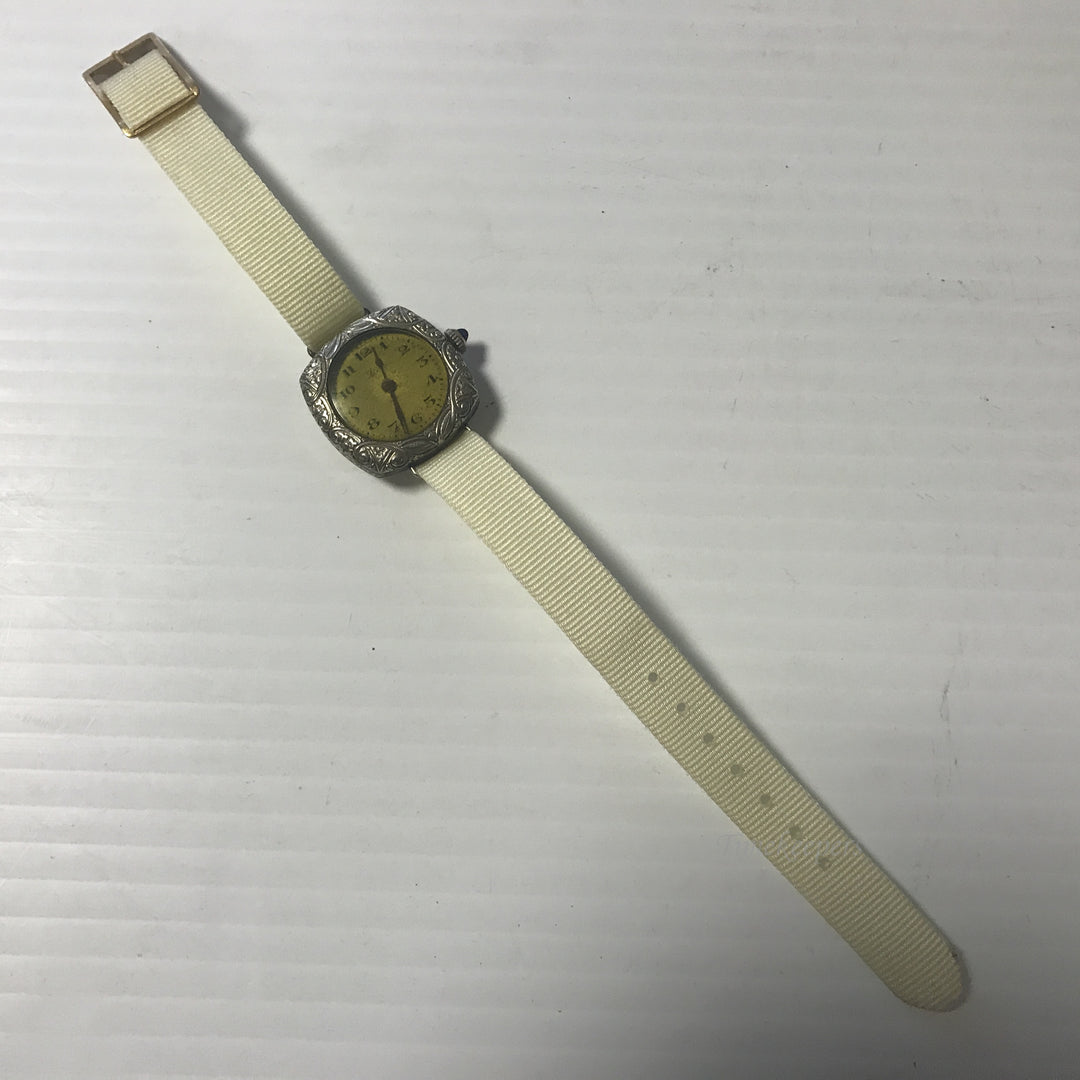 e614 Vintage Silver Tone Hand-Winding Canvas Band Lady's Wrist Watch