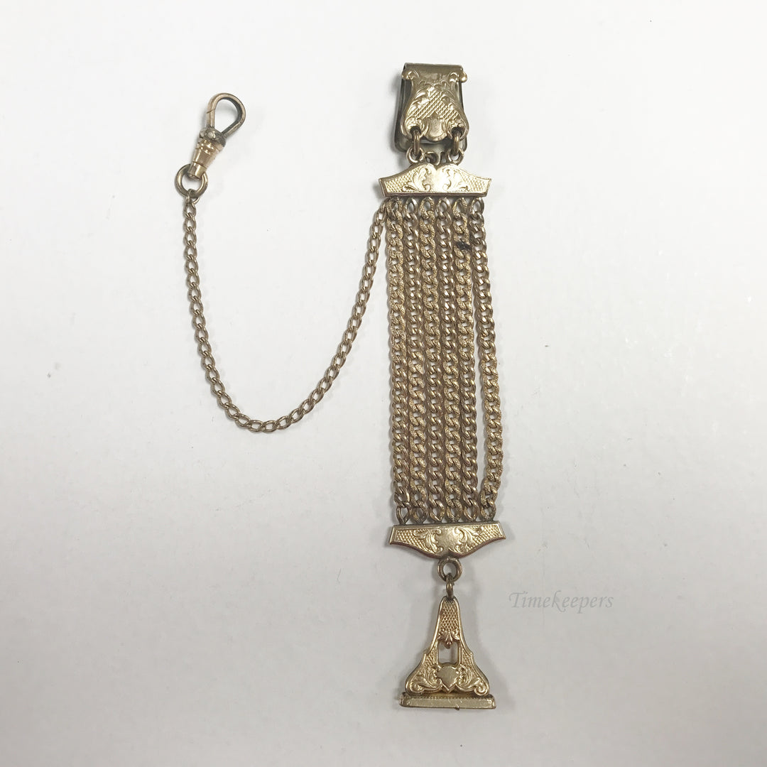 e716 Antique Gold Filled Multi-Chain Fob Vest Pocket Watch Chain Stamp Medallion