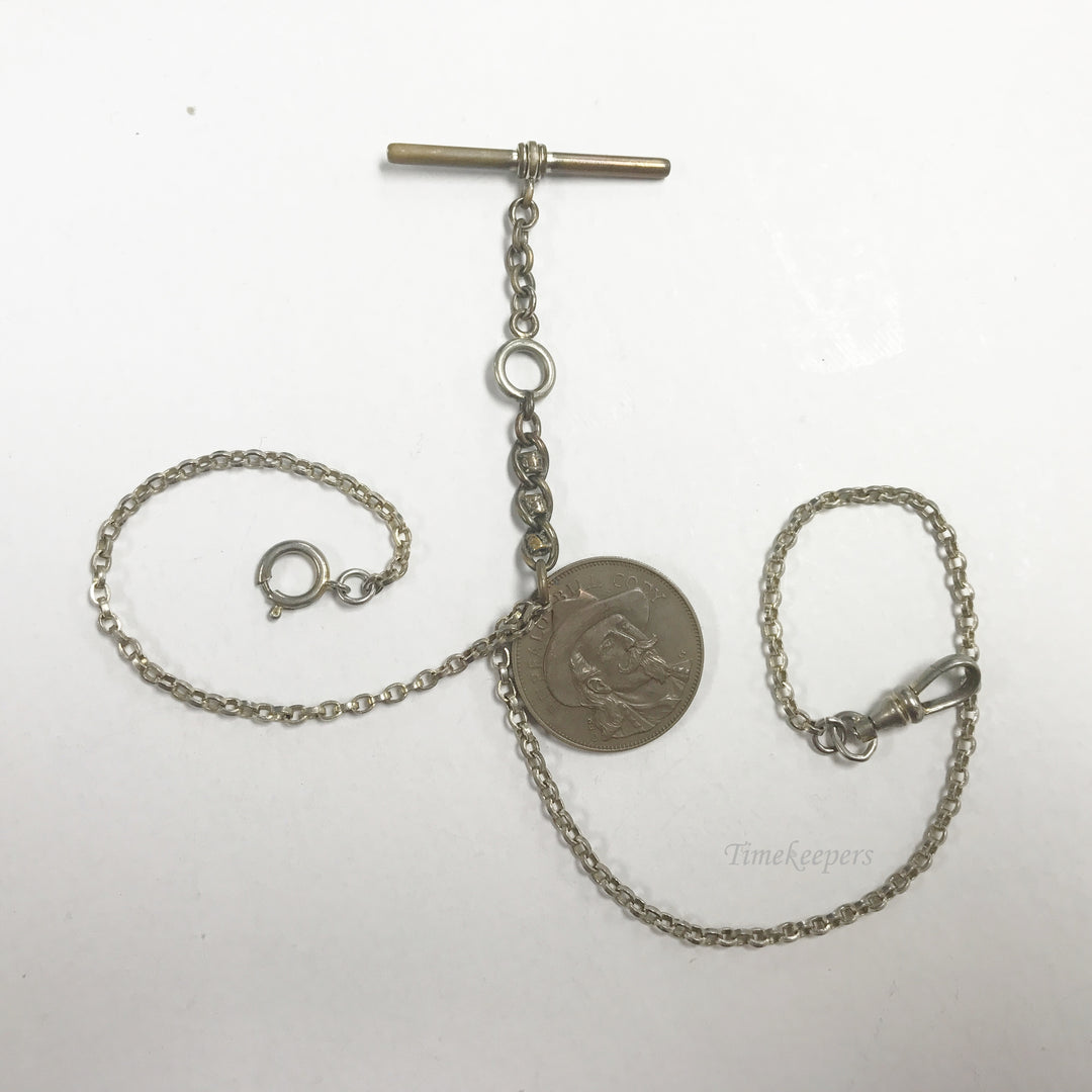 e723 Vintage Gold Filled Vest Pocket Watch Chain with Coin Medallion Pendant