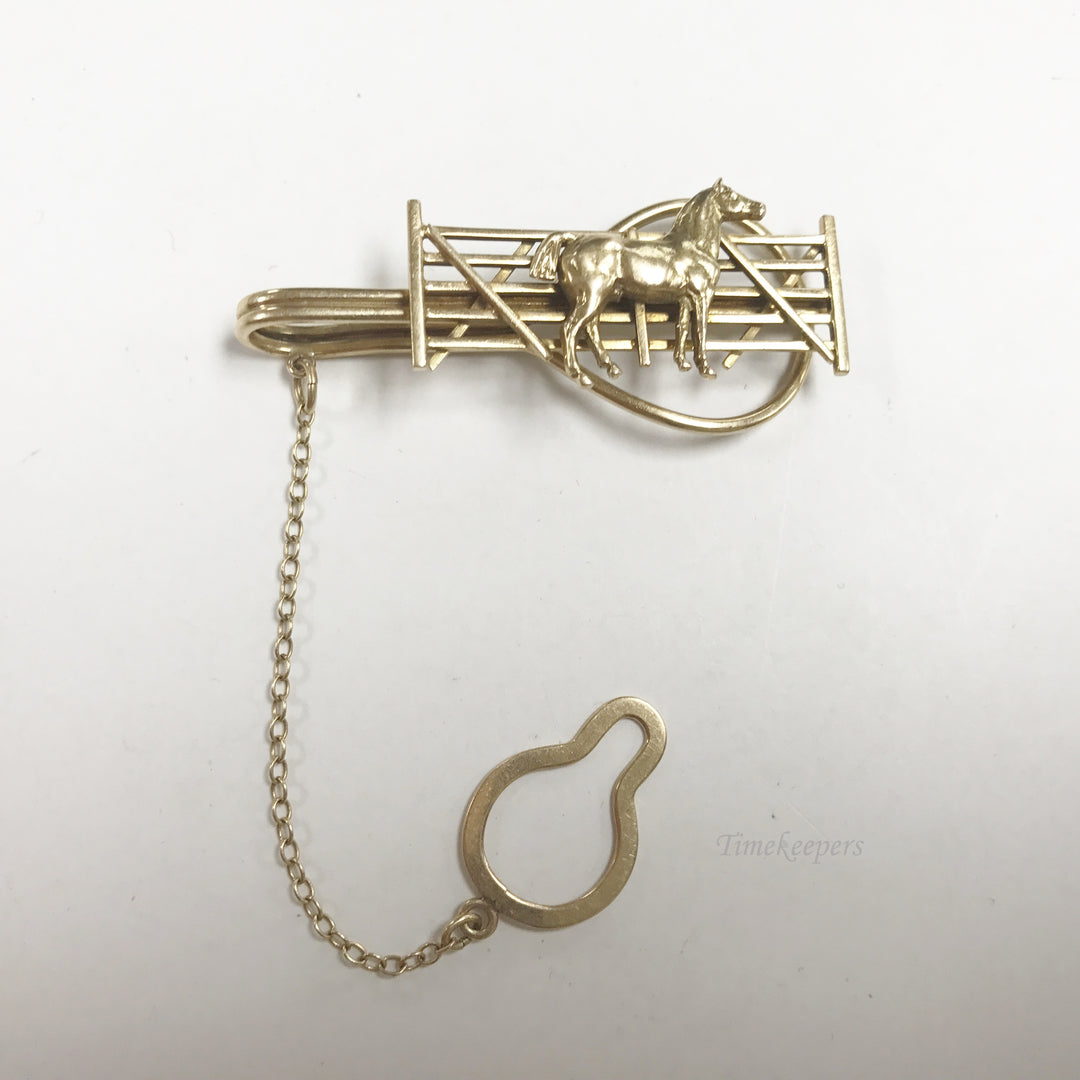 e789 Vintage Collectible 14K Yellow Gold Tie Bar with 3" long Button Ring