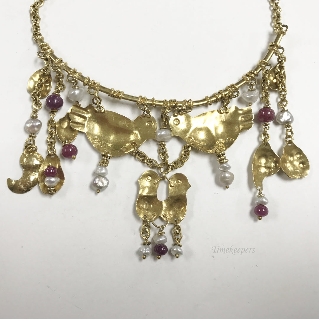 e793 Vintage 18K Yellow Gold Misani Milan Handmade Pearl Garnet Necklace Earring