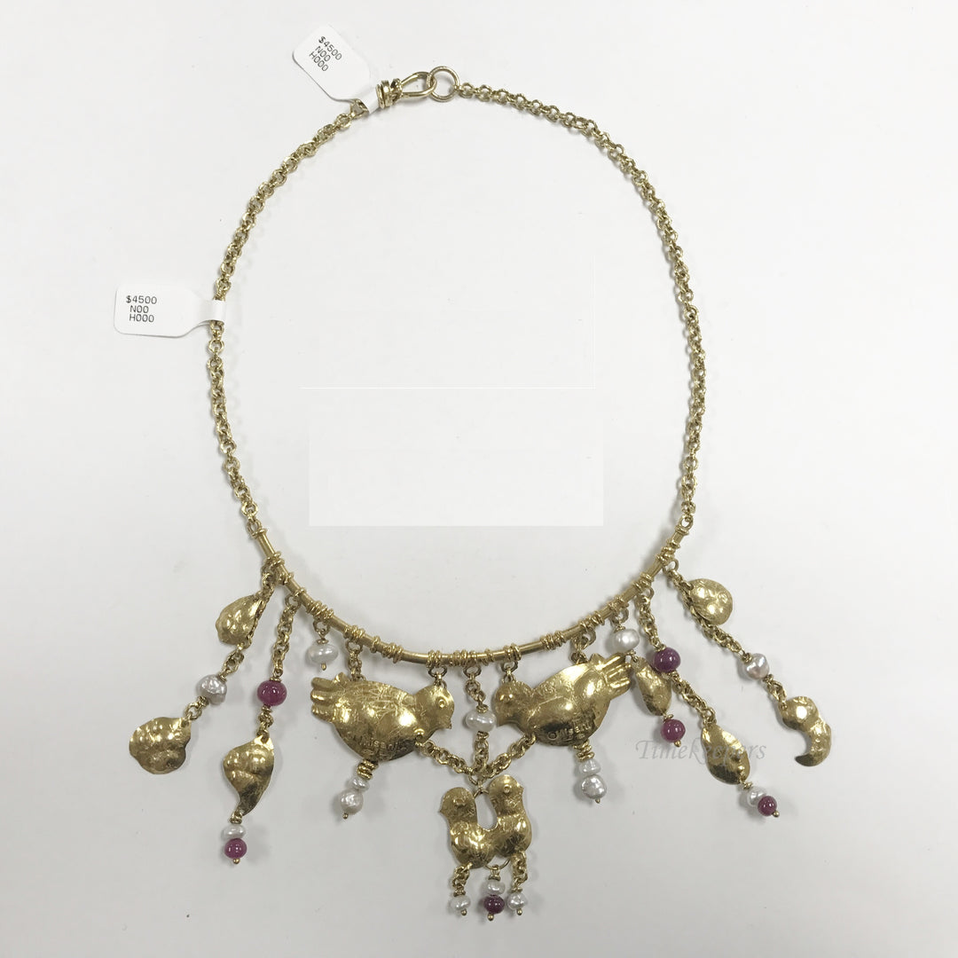 e793 Vintage 18K Yellow Gold Misani Milan Handmade Pearl Garnet Necklace Earring