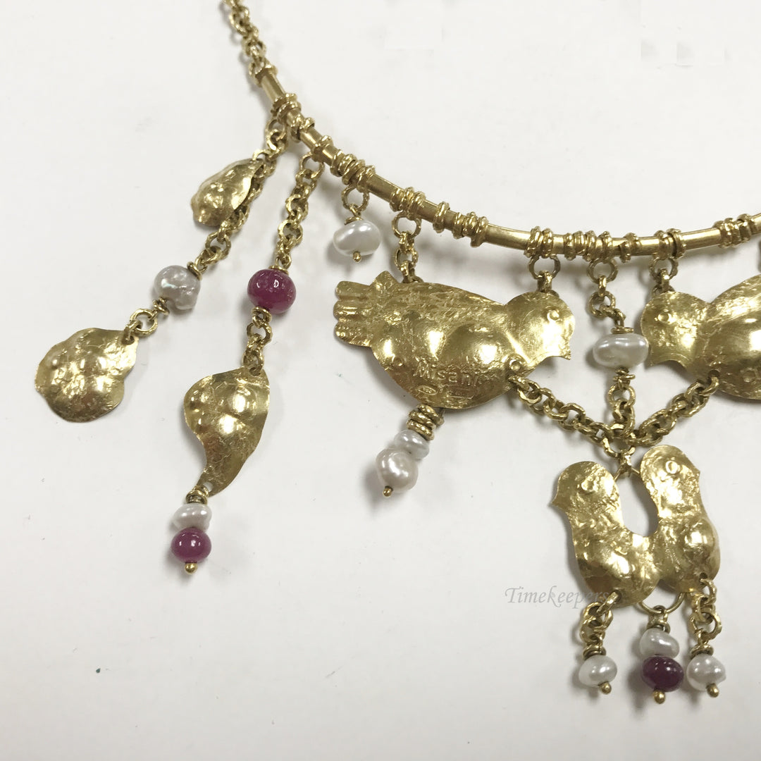 e793 Vintage 18K Yellow Gold Misani Milan Handmade Pearl Garnet Necklace Earring