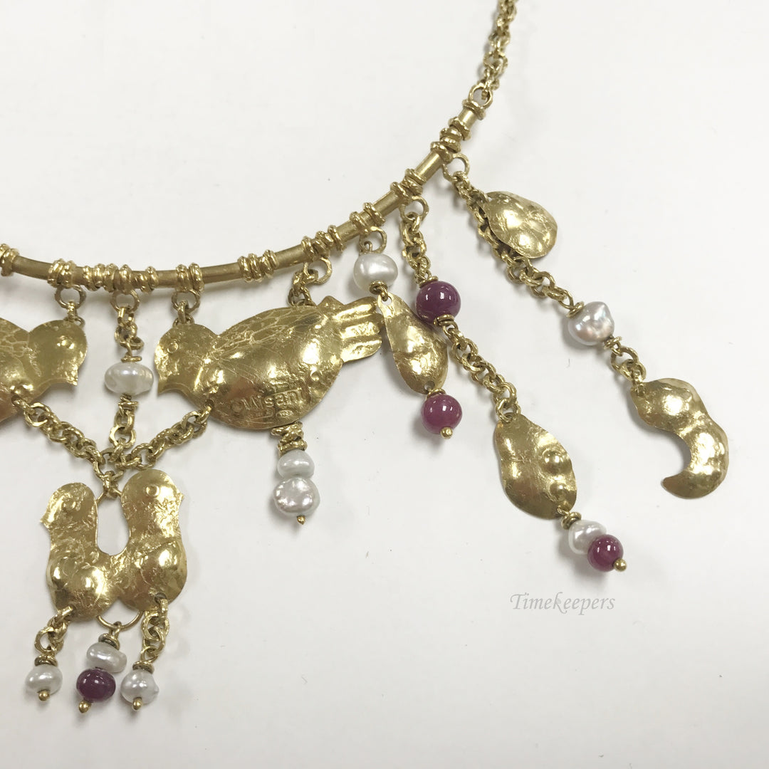 e793 Vintage 18K Yellow Gold Misani Milan Handmade Pearl Garnet Necklace Earring