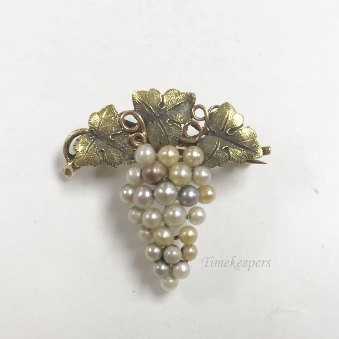 e794 Vintage Elegant 14K Yellow Gold Pearl Grape Cluster Pin Brooch