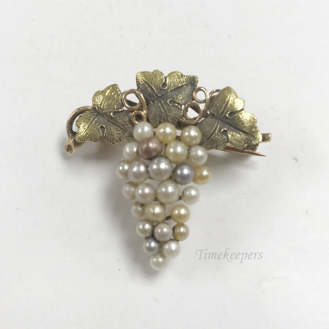 e794 Vintage Elegant 14K Yellow Gold Pearl Grape Cluster Pin Brooch