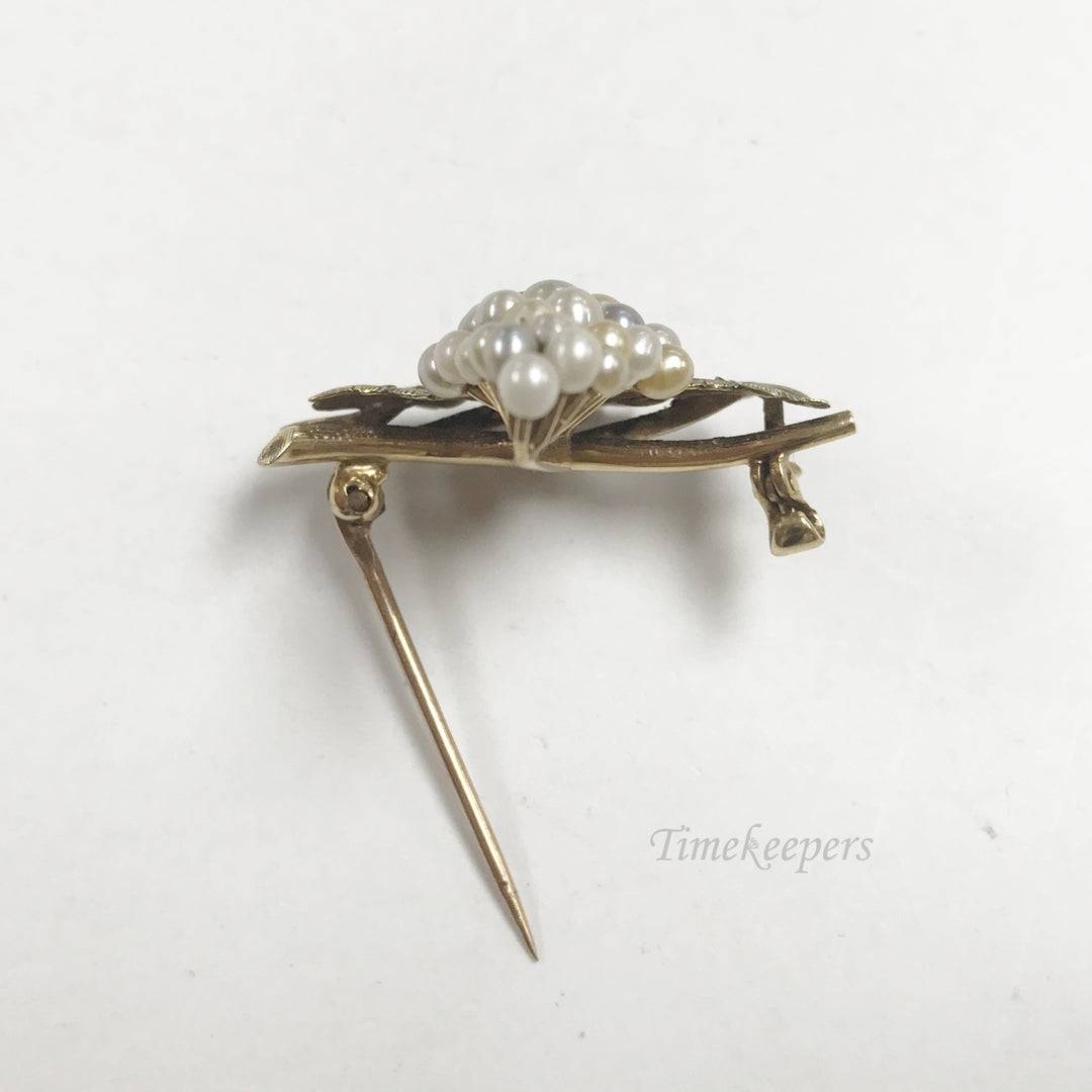 e794 Vintage Elegant 14K Yellow Gold Pearl Grape Cluster Pin Brooch