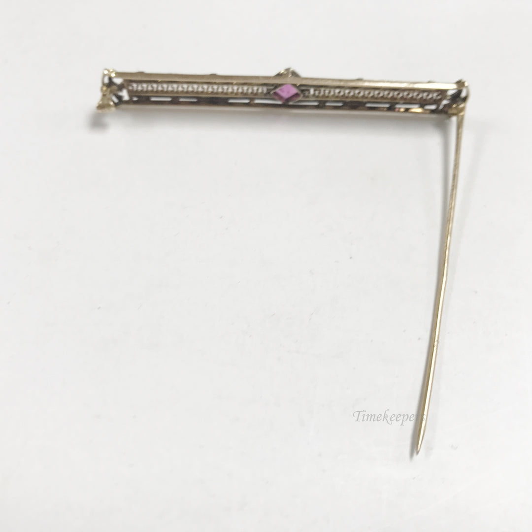 e799 Vintage Original 10K Yellow Gold Rose Stone Filigree Pin Brooch