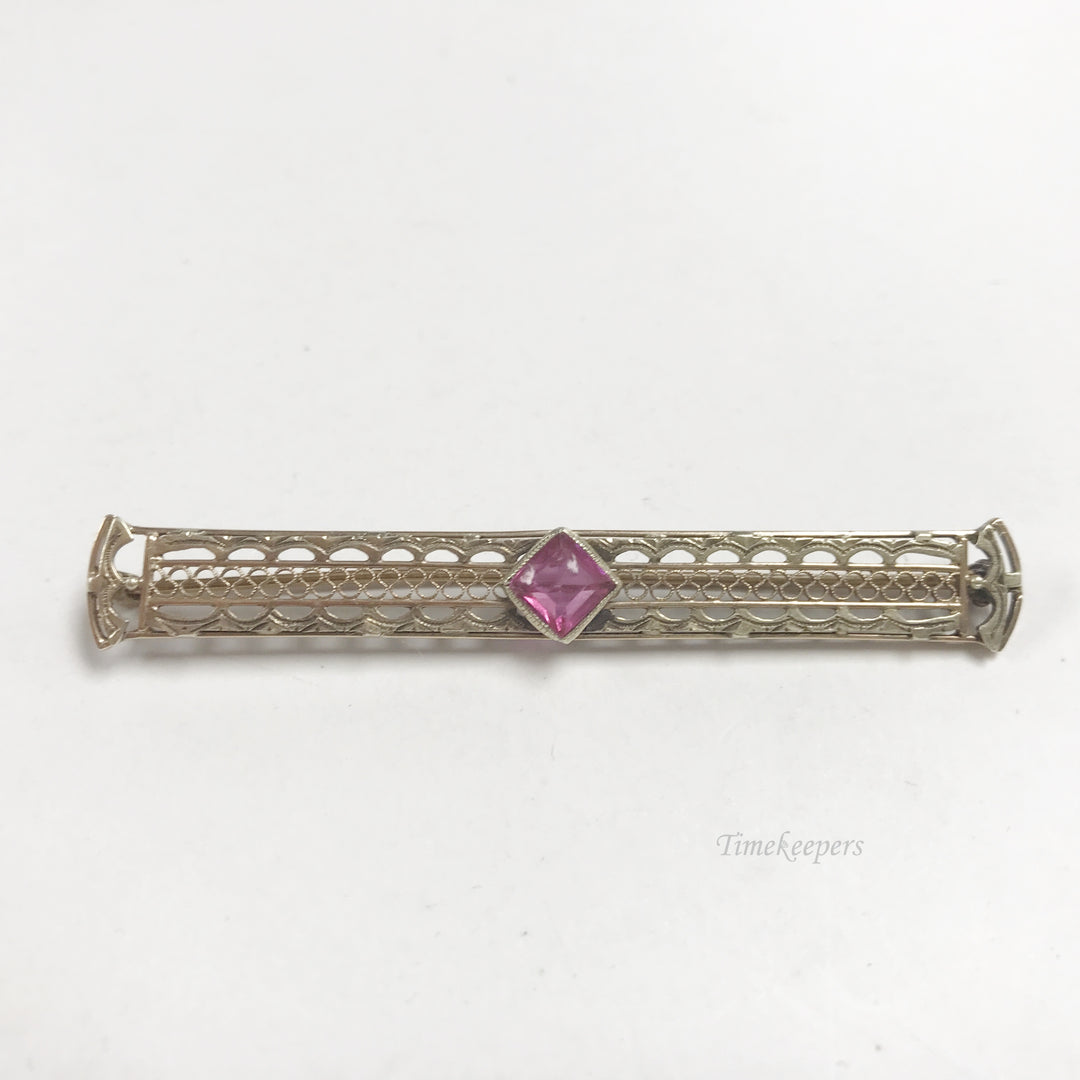 e799 Vintage Original 10K Yellow Gold Rose Stone Filigree Pin Brooch