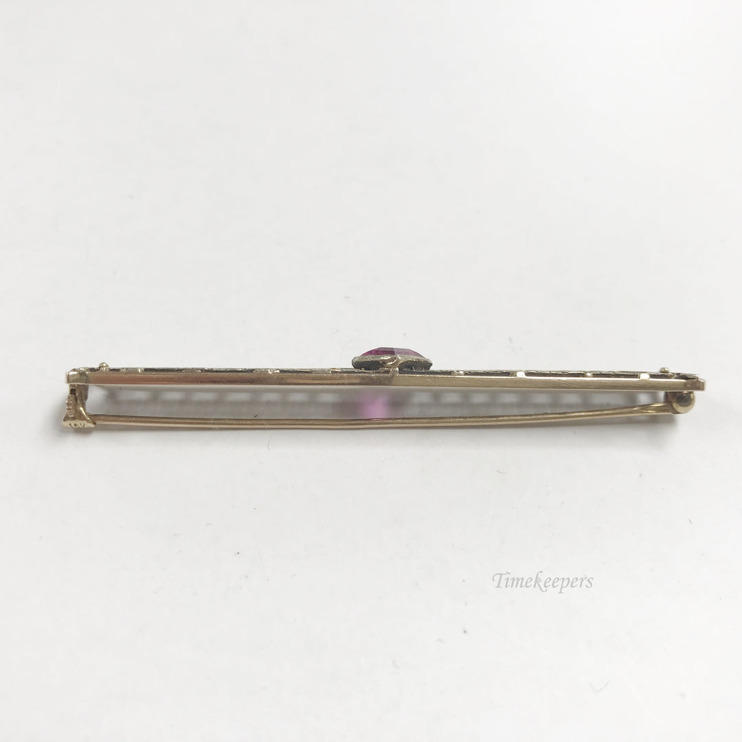 e799 Vintage Original 10K Yellow Gold Rose Stone Filigree Pin Brooch