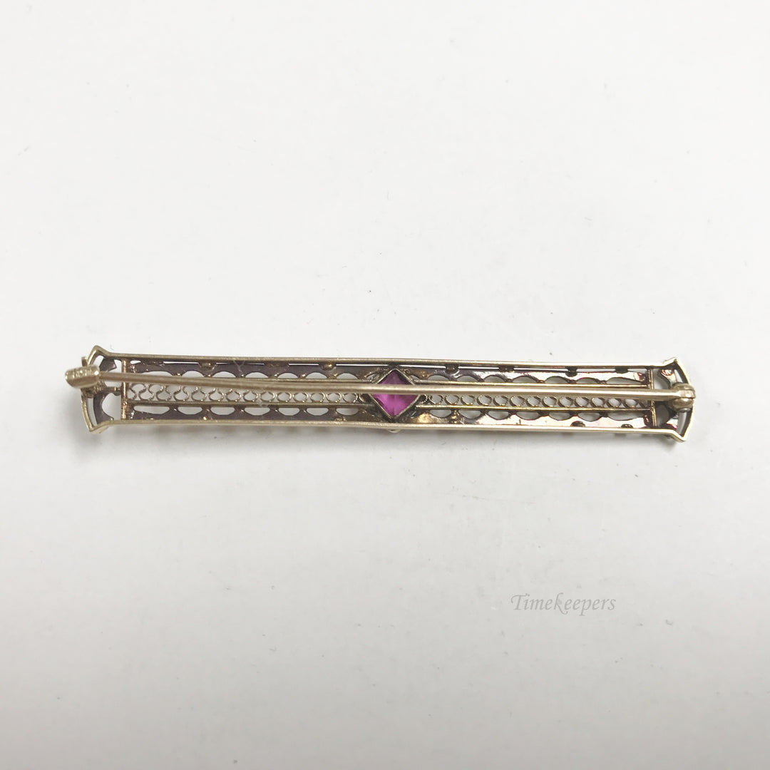 e799 Vintage Original 10K Yellow Gold Rose Stone Filigree Pin Brooch