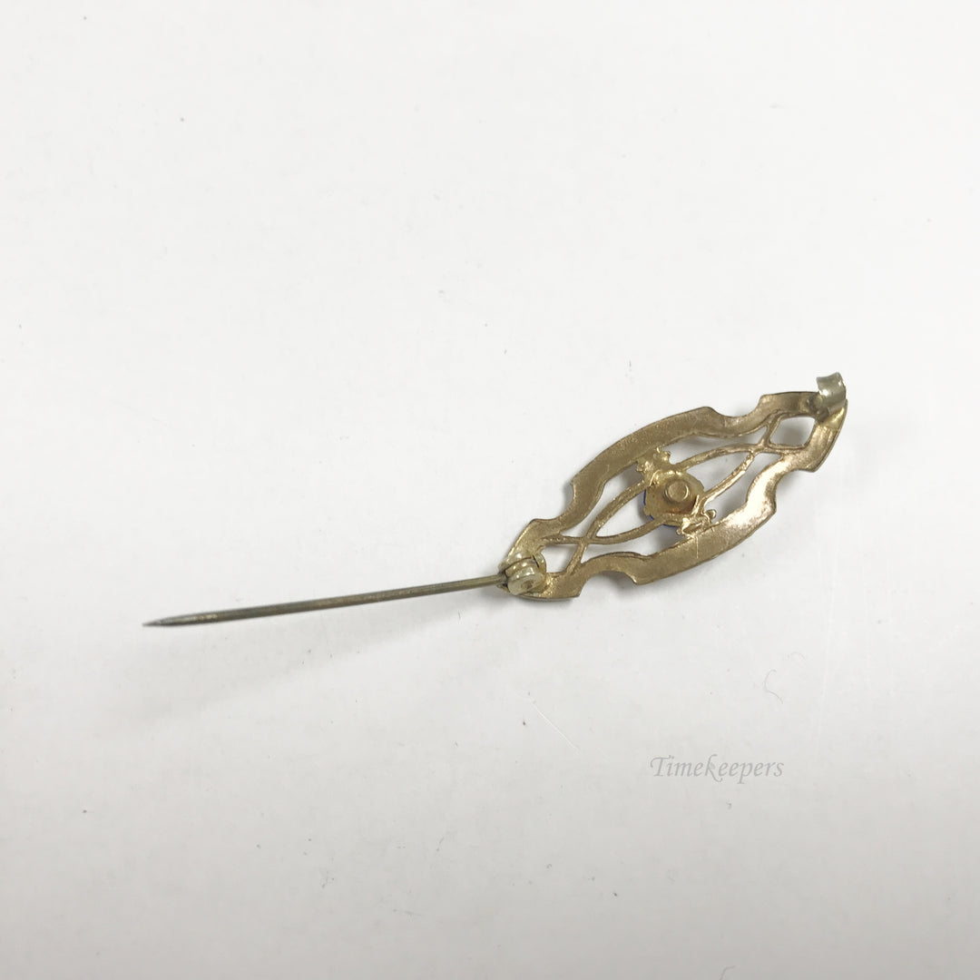 e802 Vintage Unique Gold Filled Blue Stone Filigree Pin Brooch