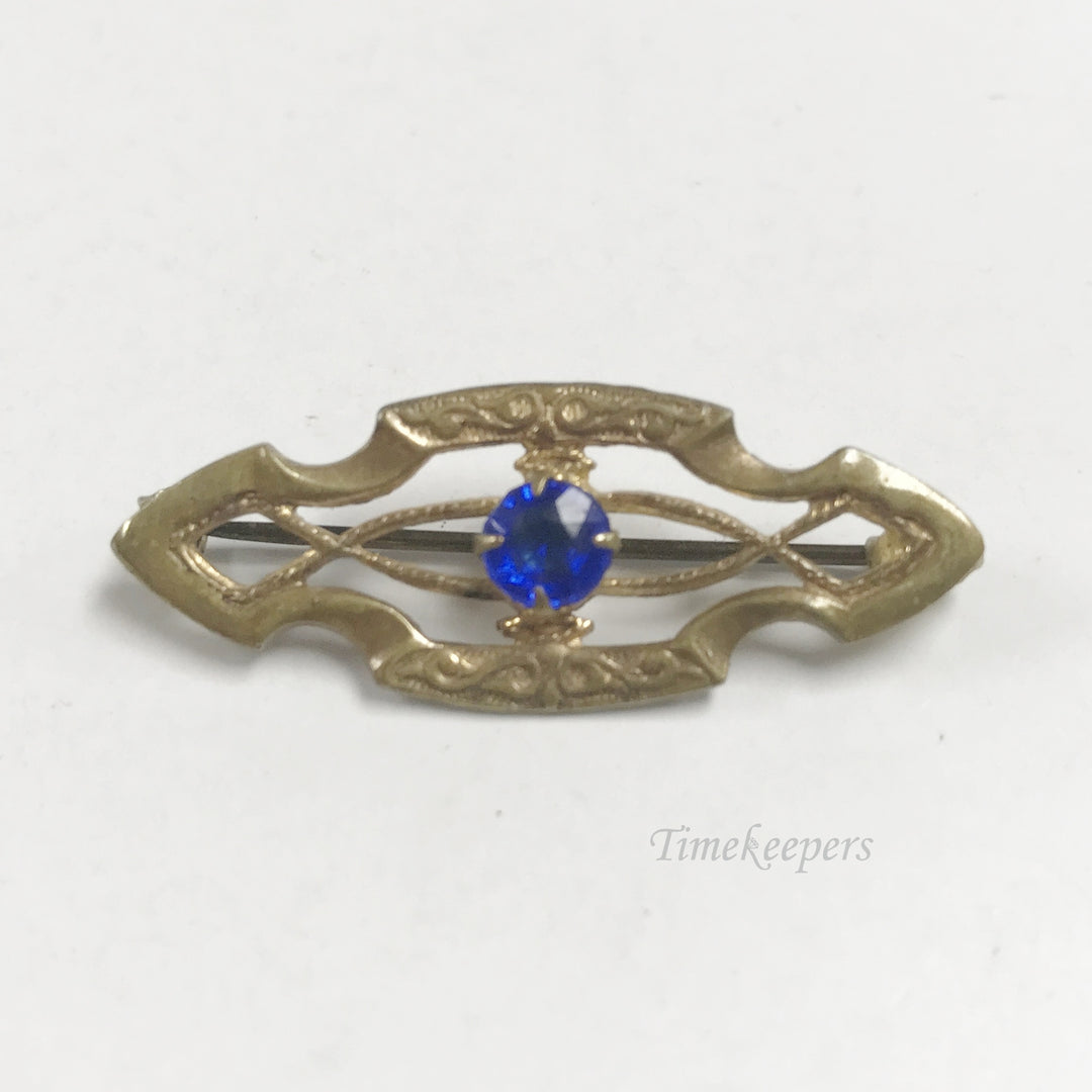 e802 Vintage Unique Gold Filled Blue Stone Filigree Pin Brooch